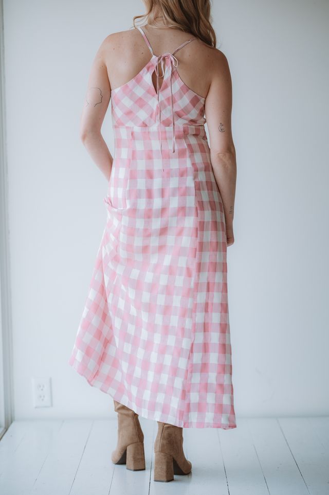 Storia Button Down Checkered Maxi Dress