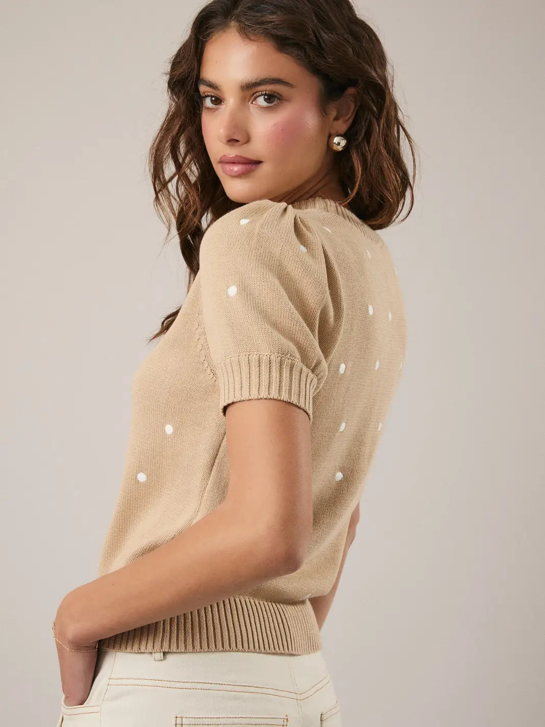 Sunday Edition Puff Short Sleeve Embroidered Sweater (Various Colors)