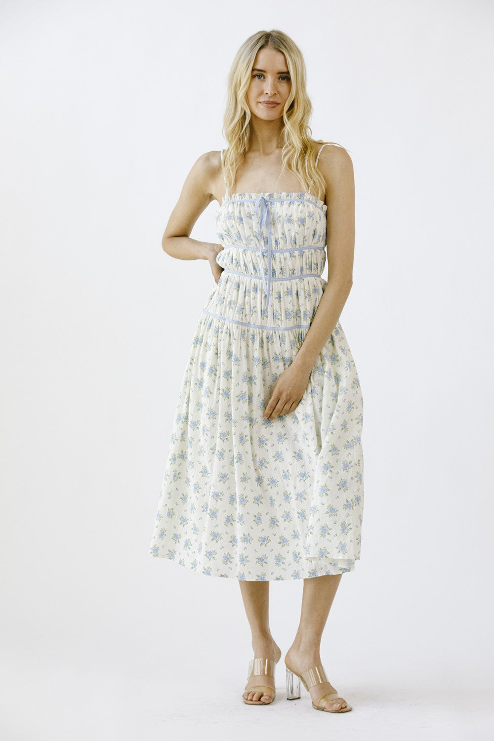 Storia Floral Print and Contrast Lining Midi Dress