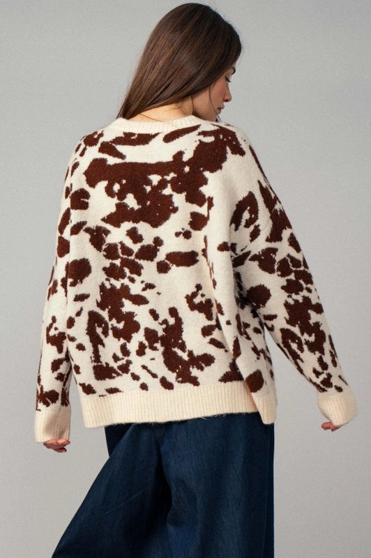 Urban Daizy Cow Print Relaxed Fit Knit Top