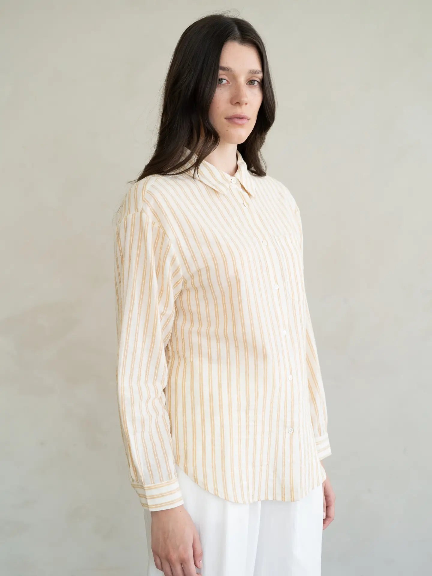 Elle Grey Vertical Stripe Cotton Tailored Shirt