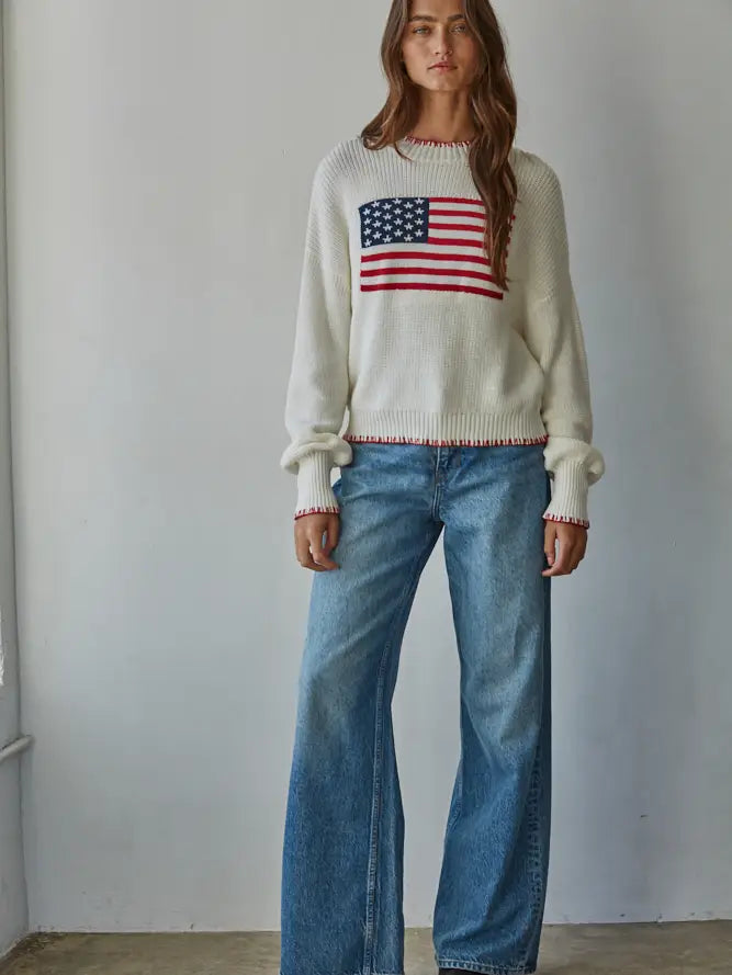 By Together American Flag Pullover Sweater (Various Colors)