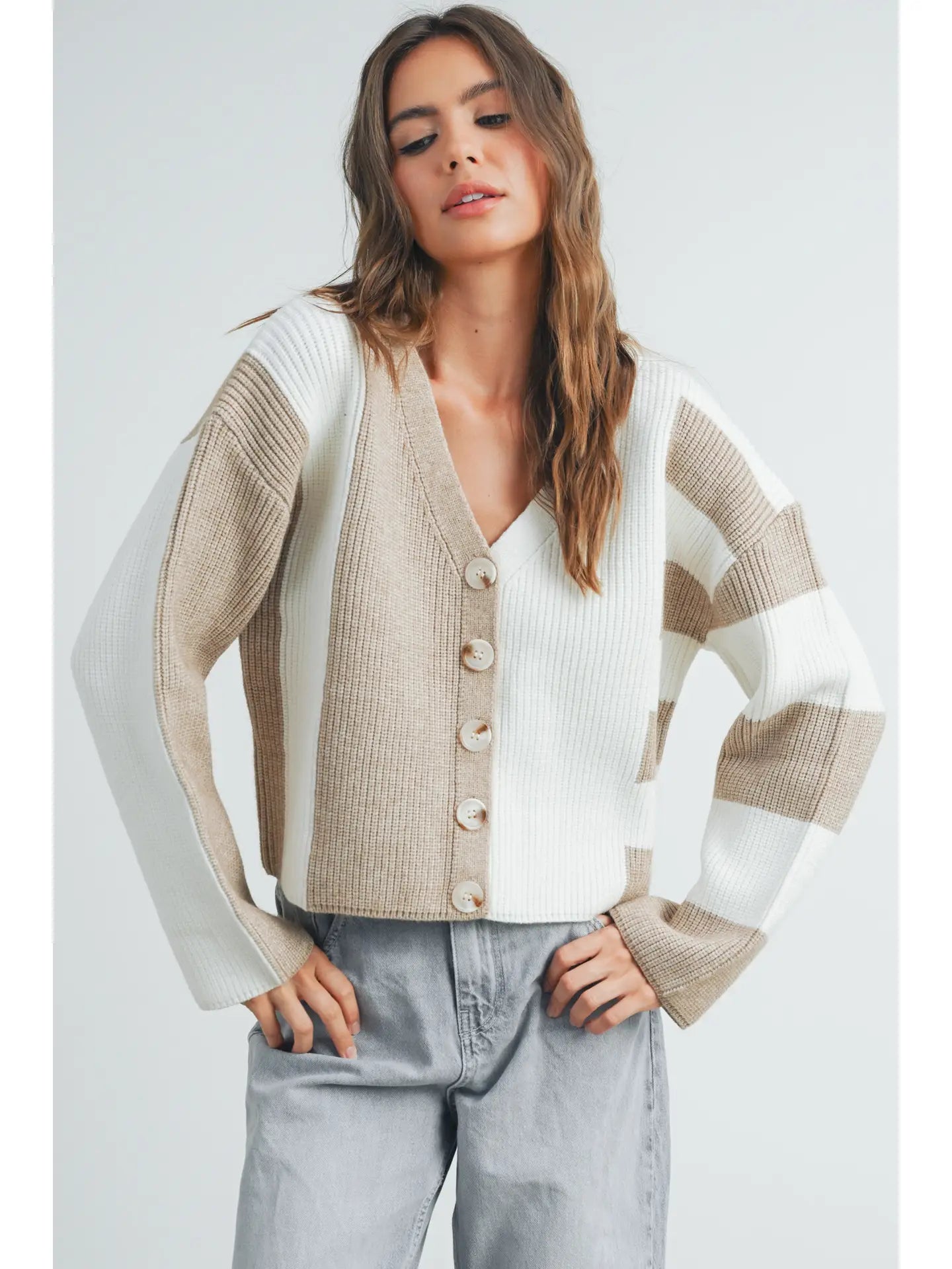 Buttermelon Color Block Button Down Cardigan