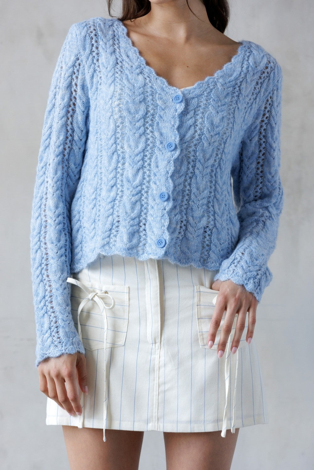 Storia Sky Blue Textured Cardigan