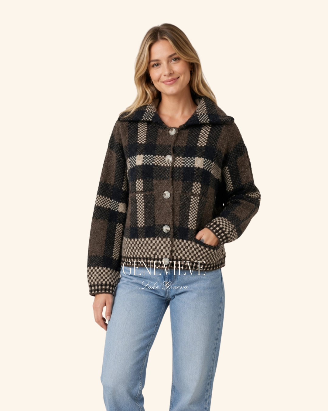 Dreamers Brown Plaid Sweater