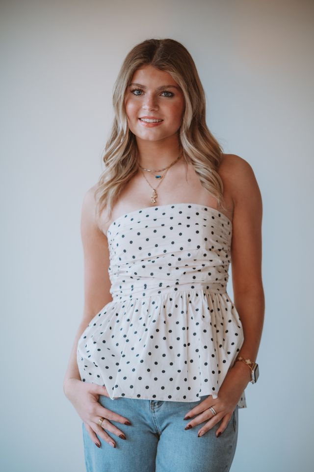 Needii Polka Dot Tube Peplum Top