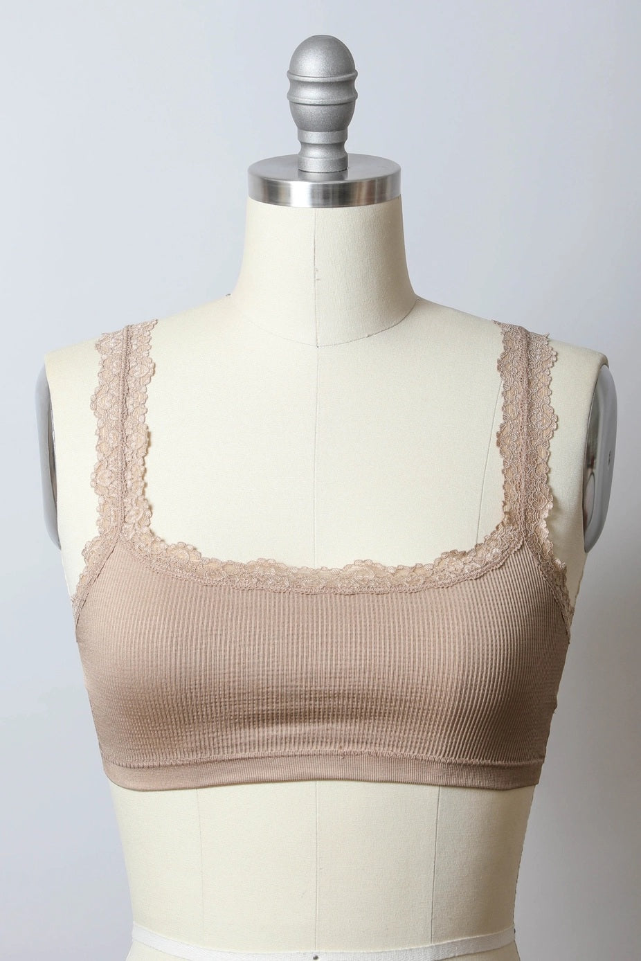 Leto Ribbed Crop Tank Lace Strap Bralette (Various Colors)