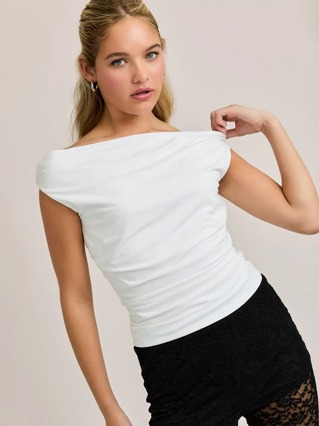 Le Lis Off the Shoulder Top with Ruching (Various Colors)