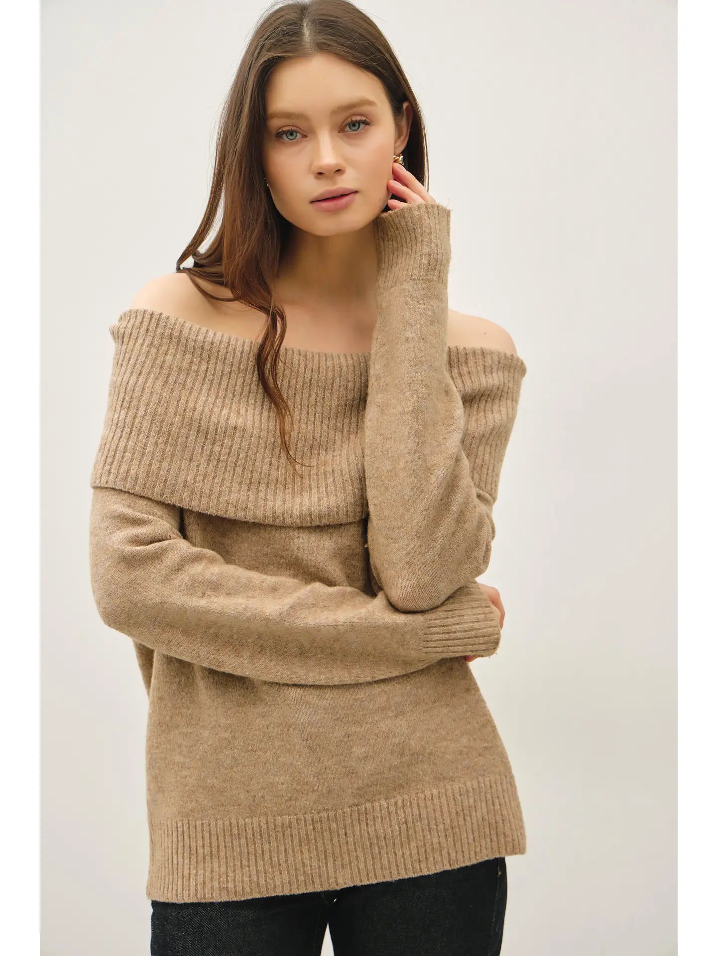 Be Cool Roll Over Off the Shoulder Wool Blend Sweater