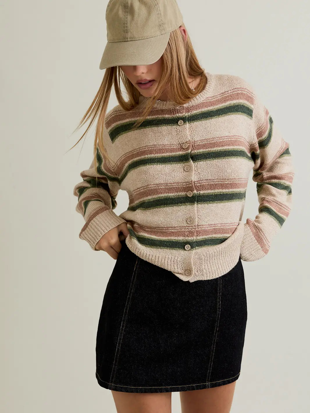 Le Lis Stripe Fuzzy Cardigan