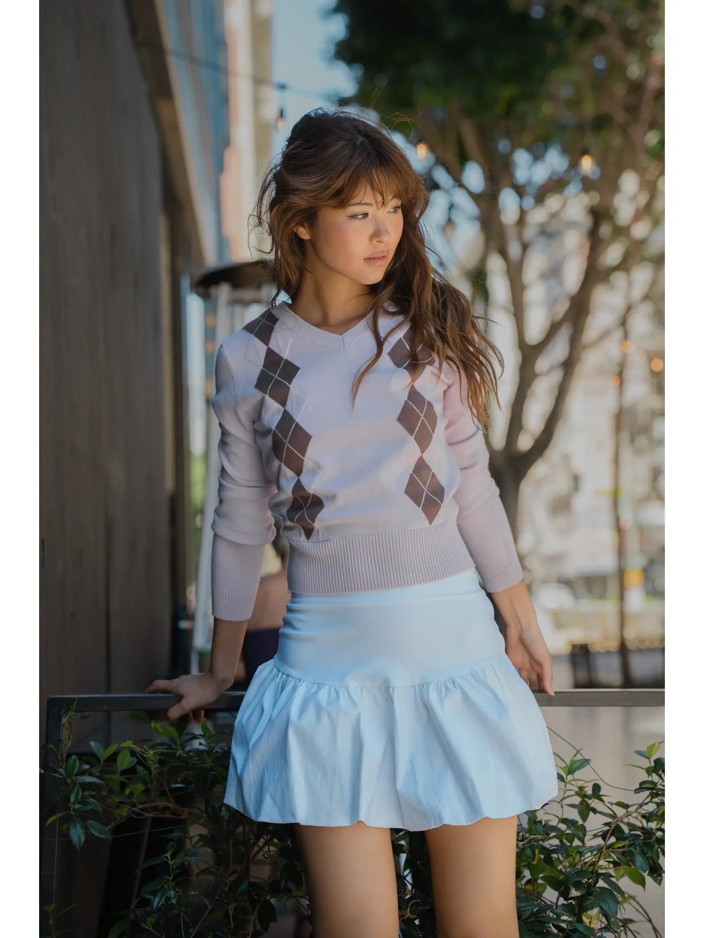 Blue Blush Classic Twist Argyle Sweater