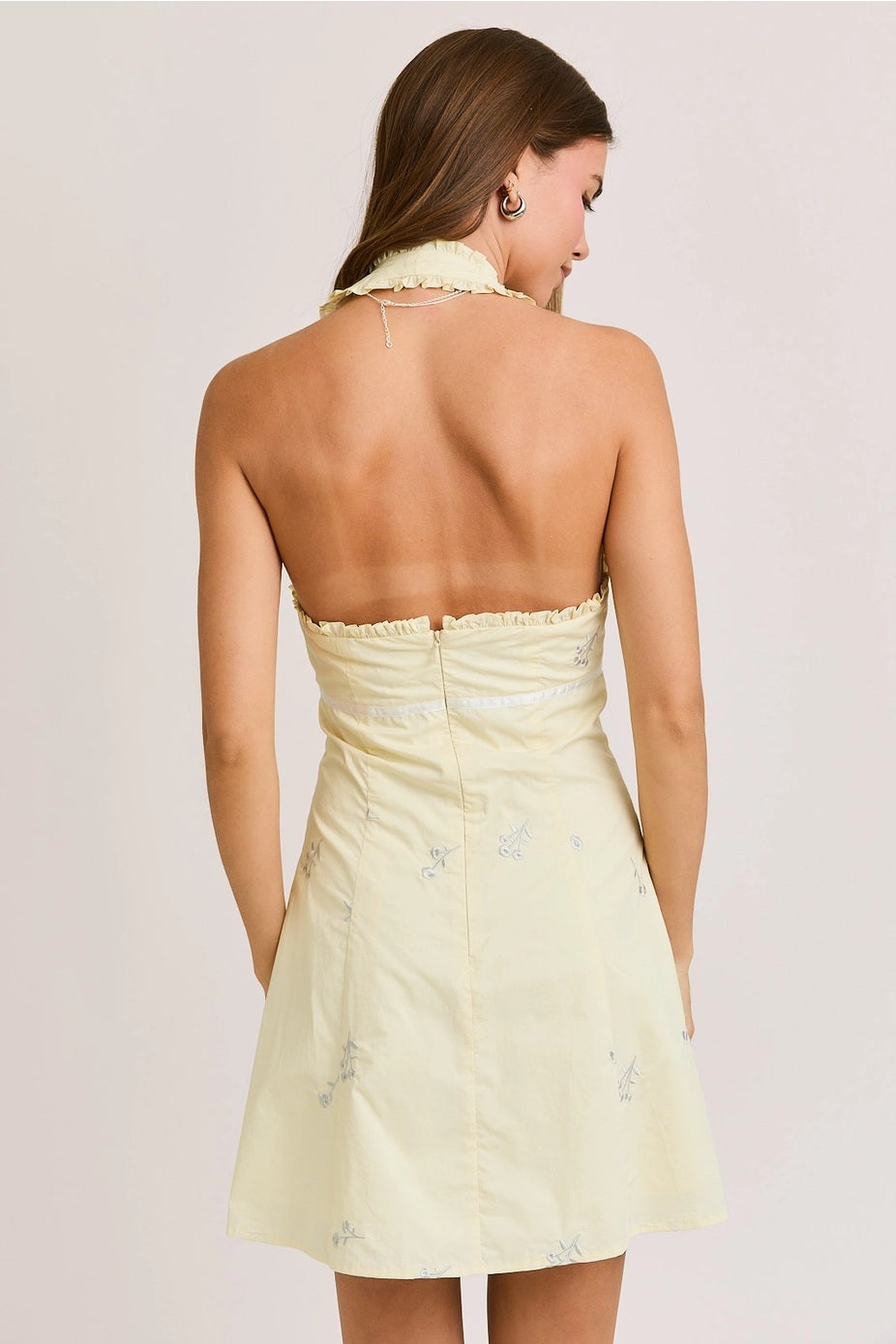LE LIS Halter Neck Embroidery Detail Mini Dress