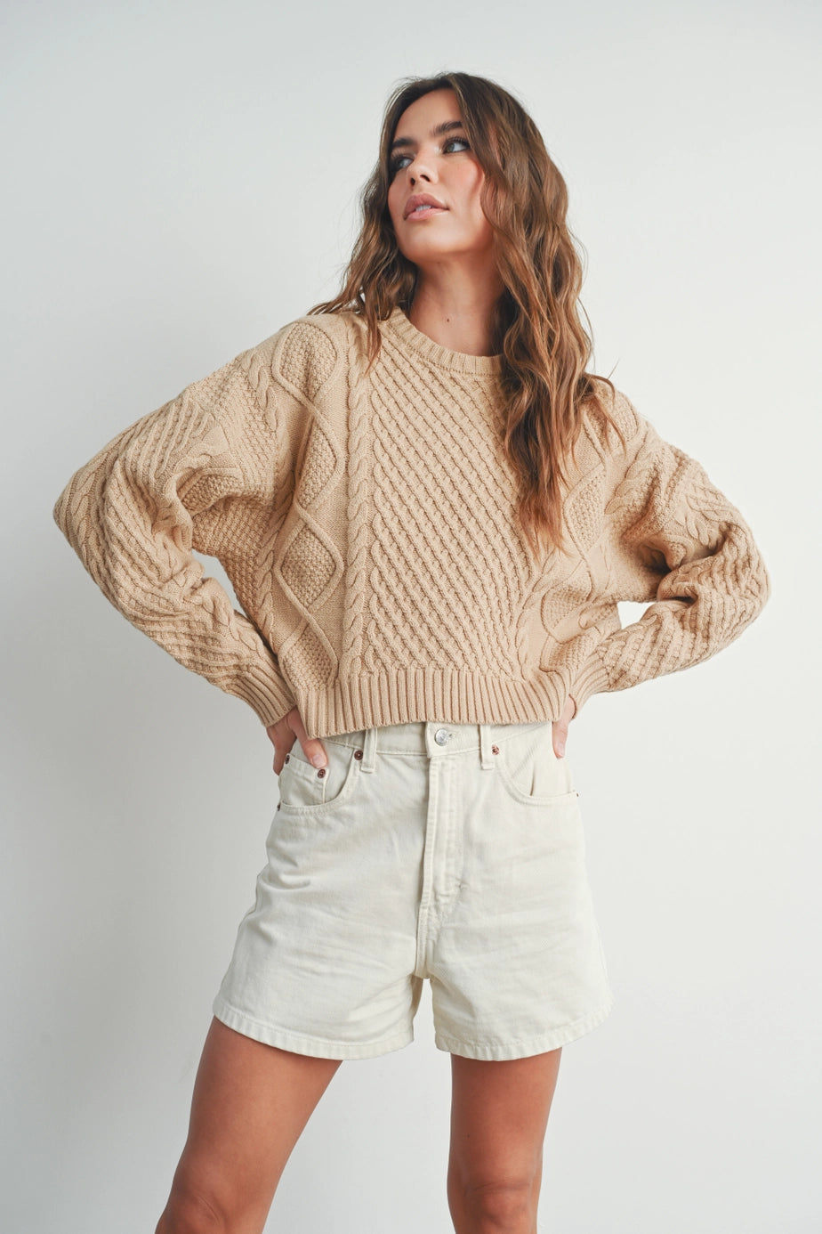 Buttermelon Solid Cable Knit Sweater