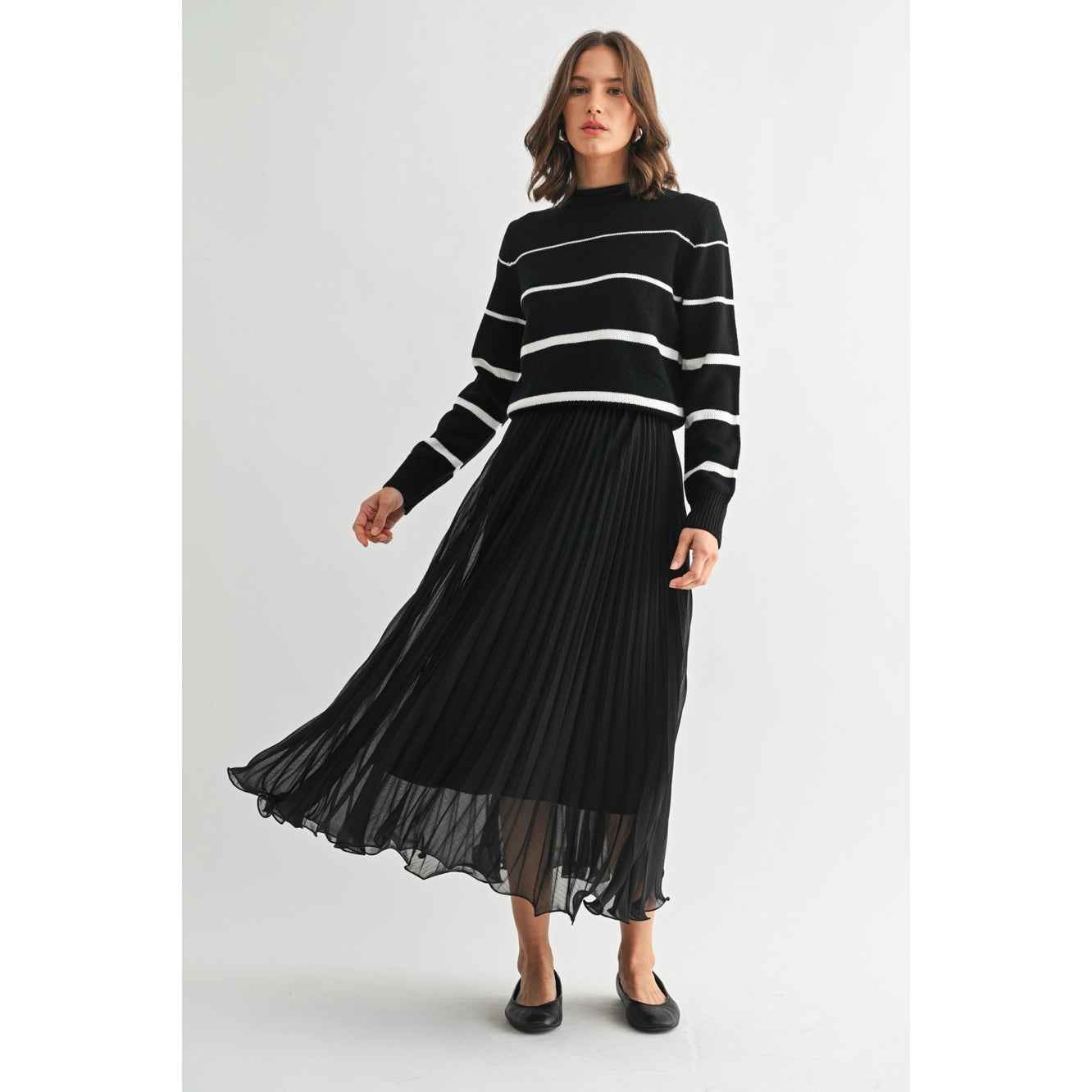 Fun2Fun Texture Chiffon Pleated Maxi Skirt