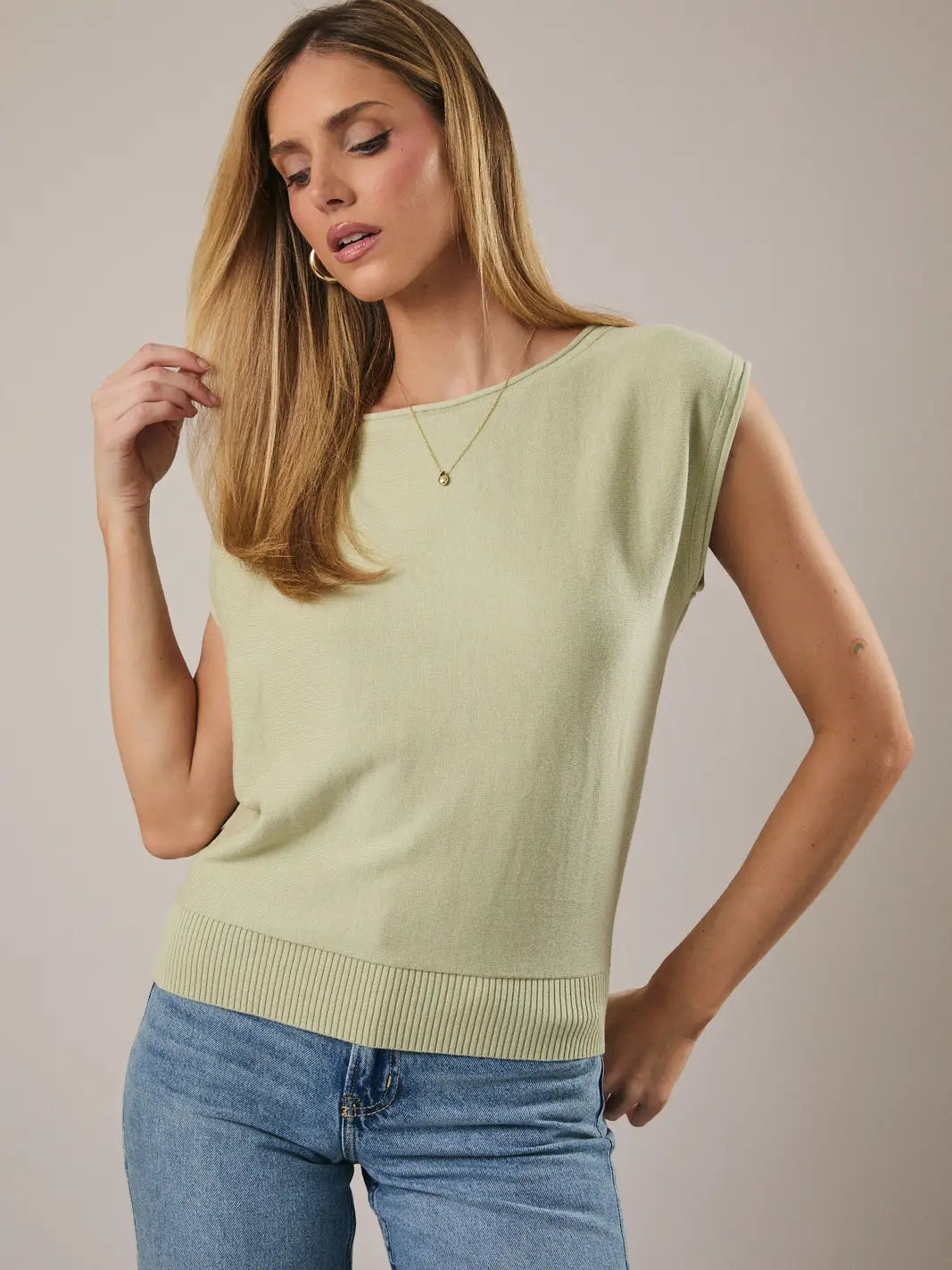 Sunday Edition Boat Neck Wide Shoulder Knit Top