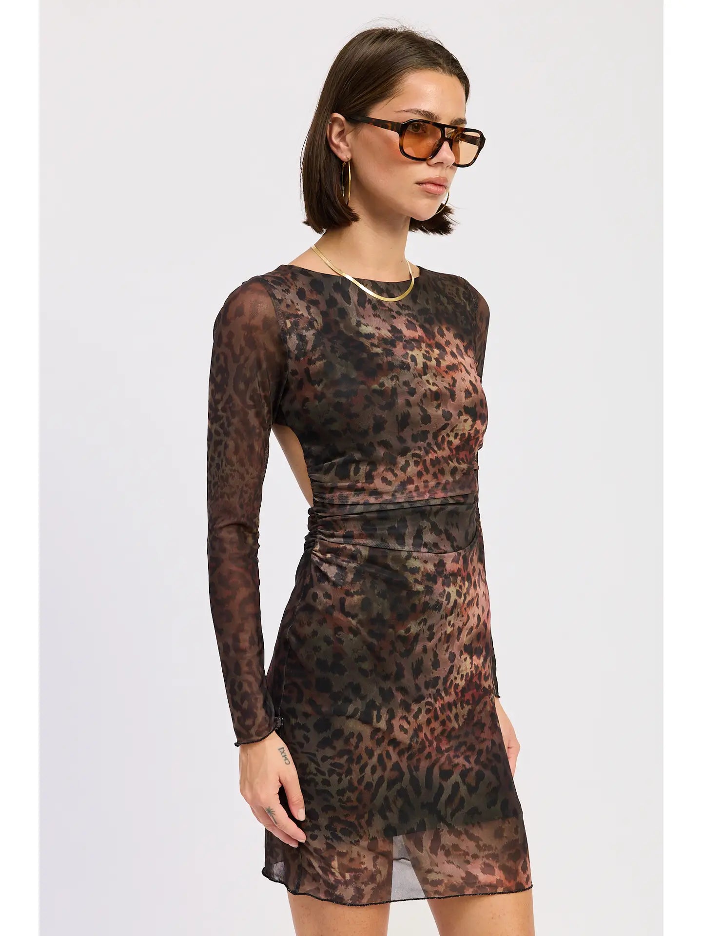 Emory Park Mini Open Back Mesh Animal Print Dress