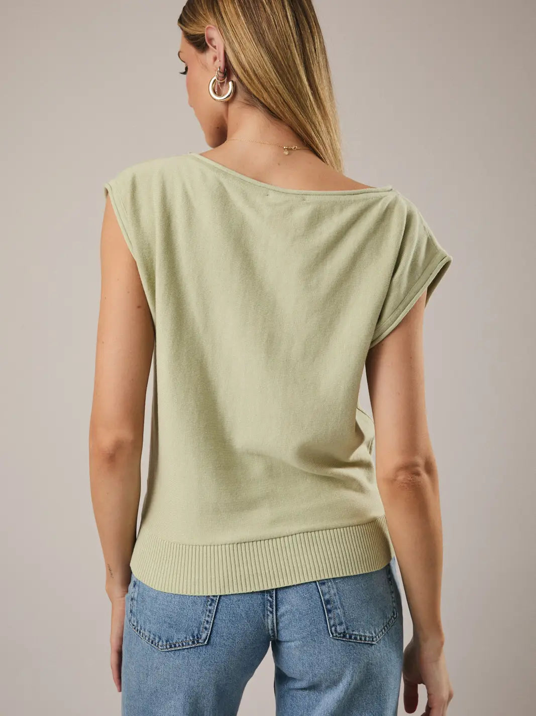 Sunday Edition Boat Neck Wide Shoulder Knit Top
