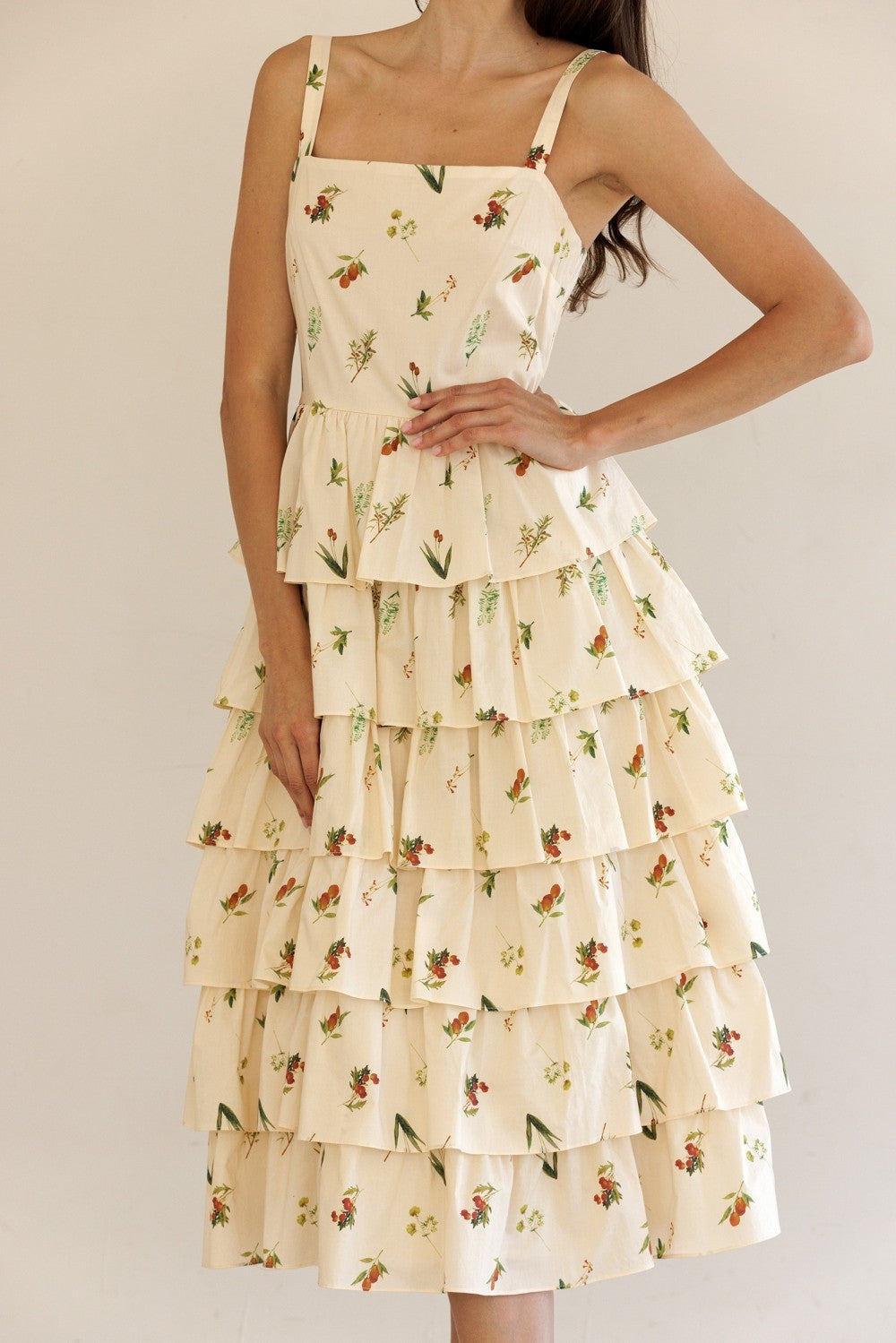 Storia Tiered Floral Print Midi Dress