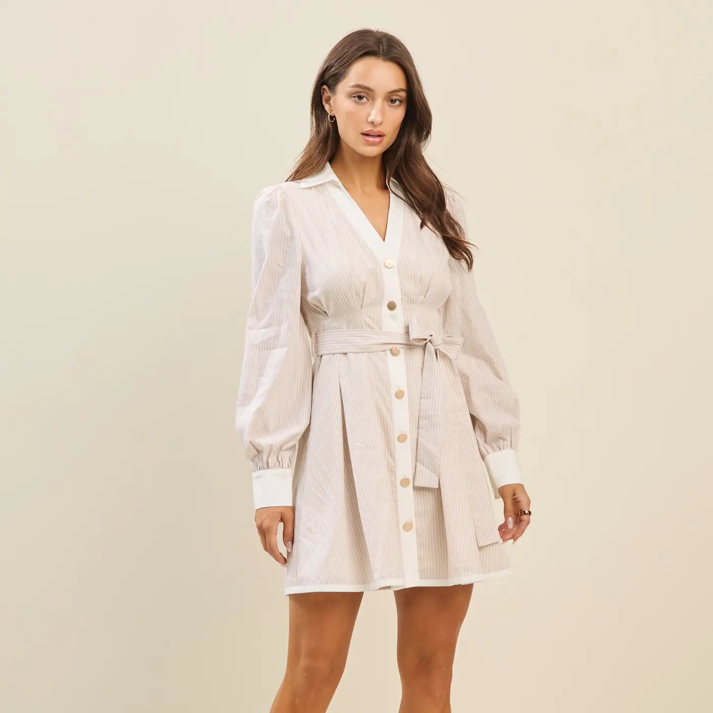 Able Gold Button Striped Dress