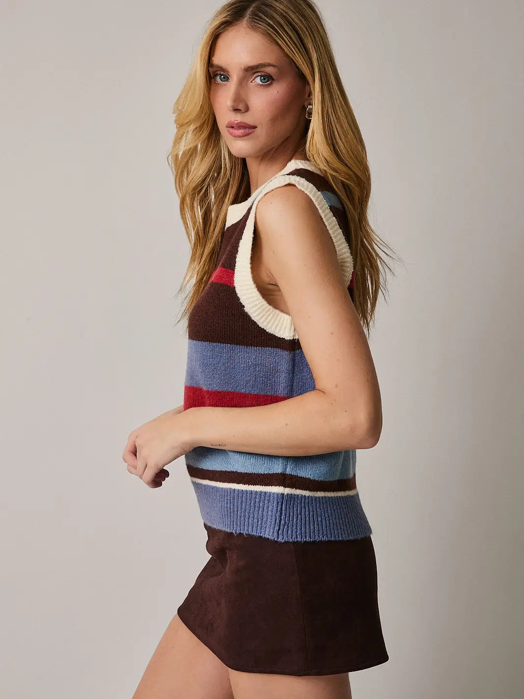 Sunday Edition Round Neck Stripe Sweater Vest