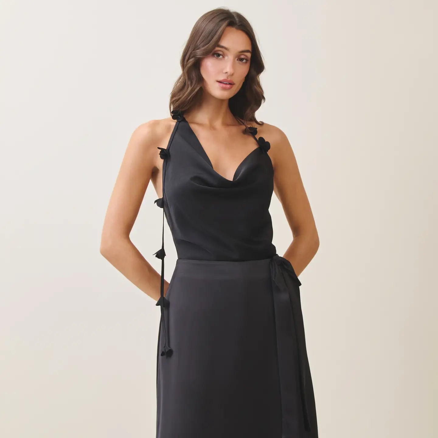 Able Cowlneck Halter Satin Top