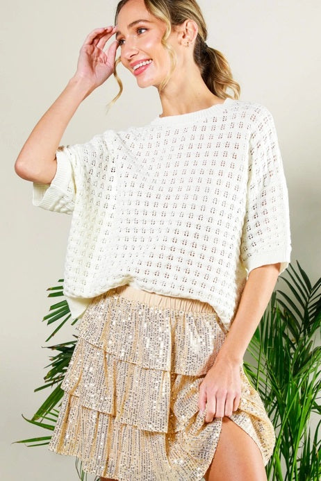 Vine & Love Crochet Textured Knitted Sweater Top