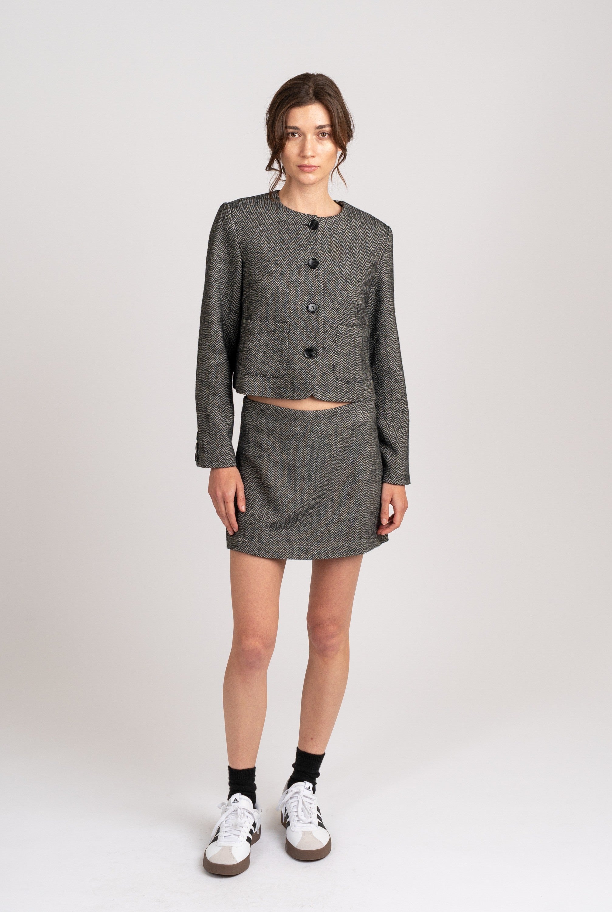 Elle Grey Tweed Cropped Blazer Jacket