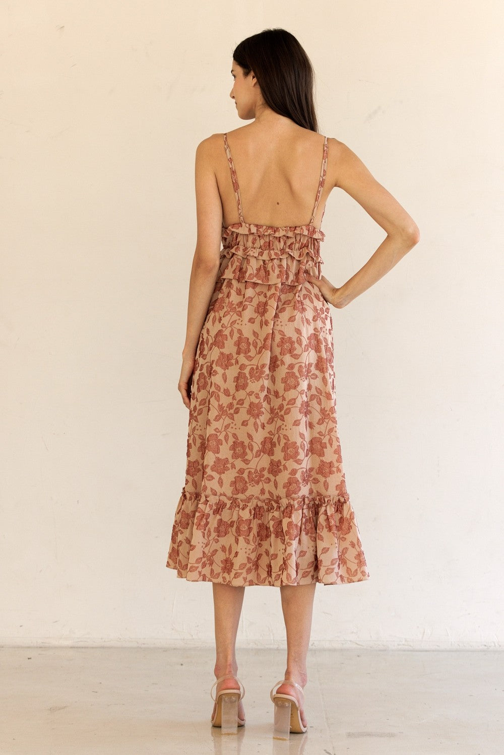 Storia Floral Ruffle Midi Dress