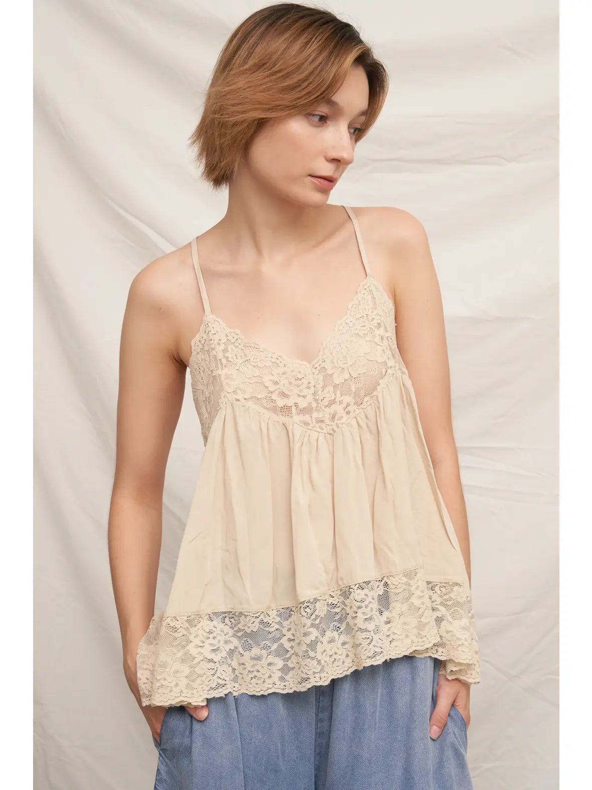 En Crème Racerback Lace Trim Cami Top