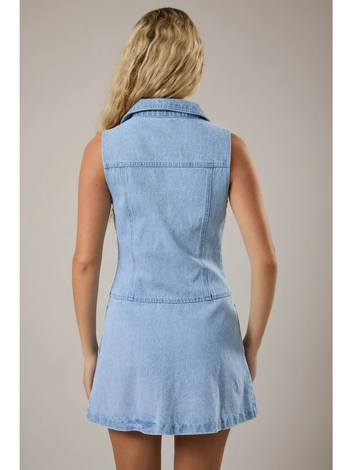 Le Lis Low Waist Collared Sleeveless Denim Dress