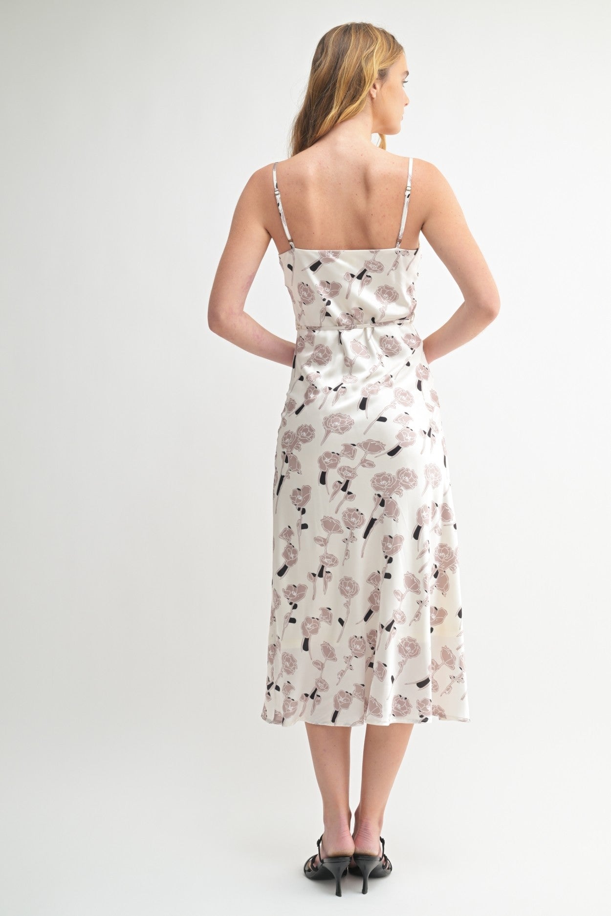 Fun2Fun Flower Print Cowl Neck Midi Dress
