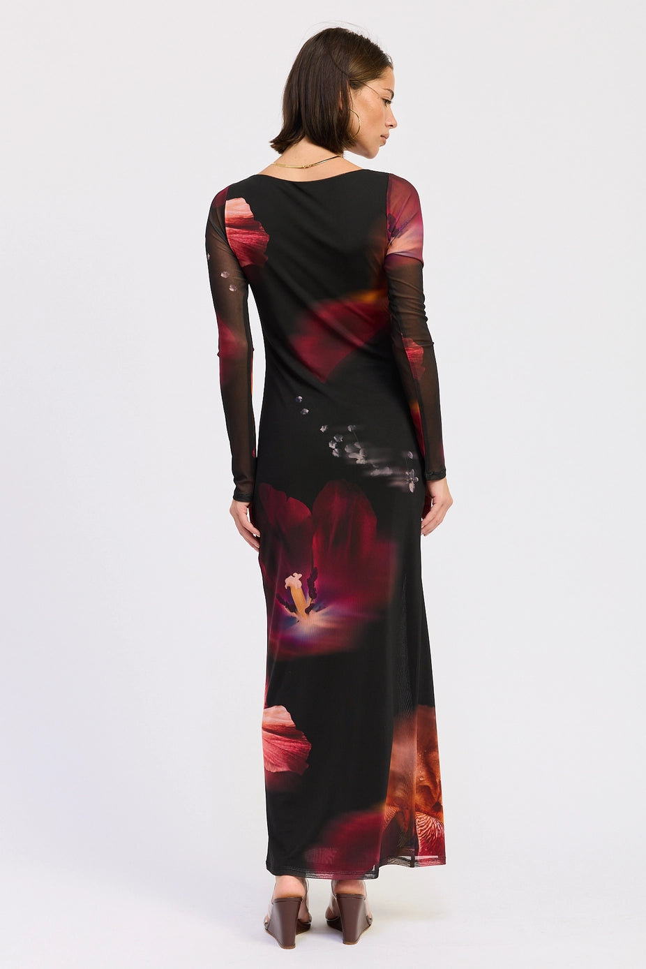 Emory Park Long Sleeve Floral Mesh Bodycon Maxi Dress