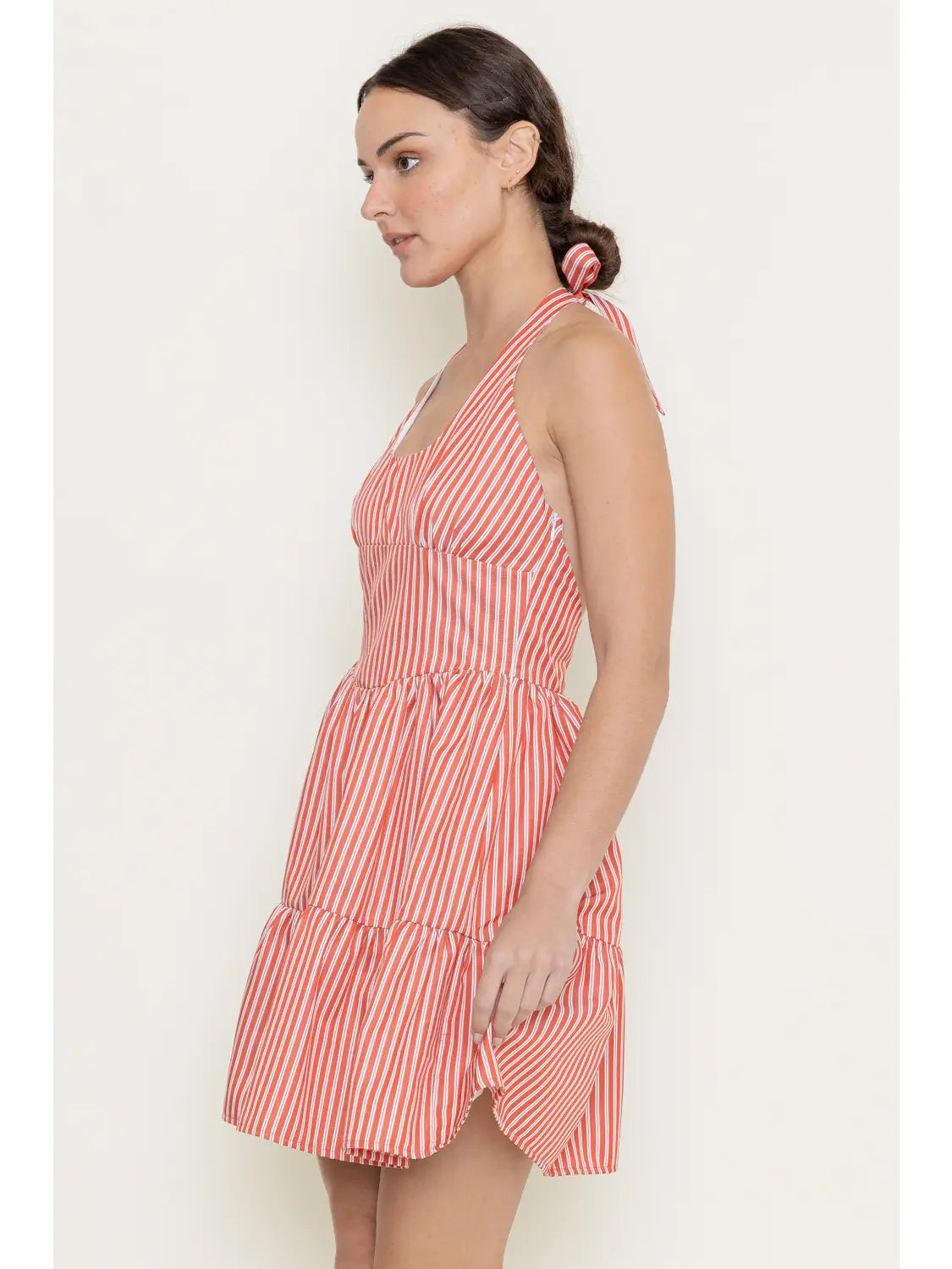 FORE Halter Tie Neck Striped Mini Dress