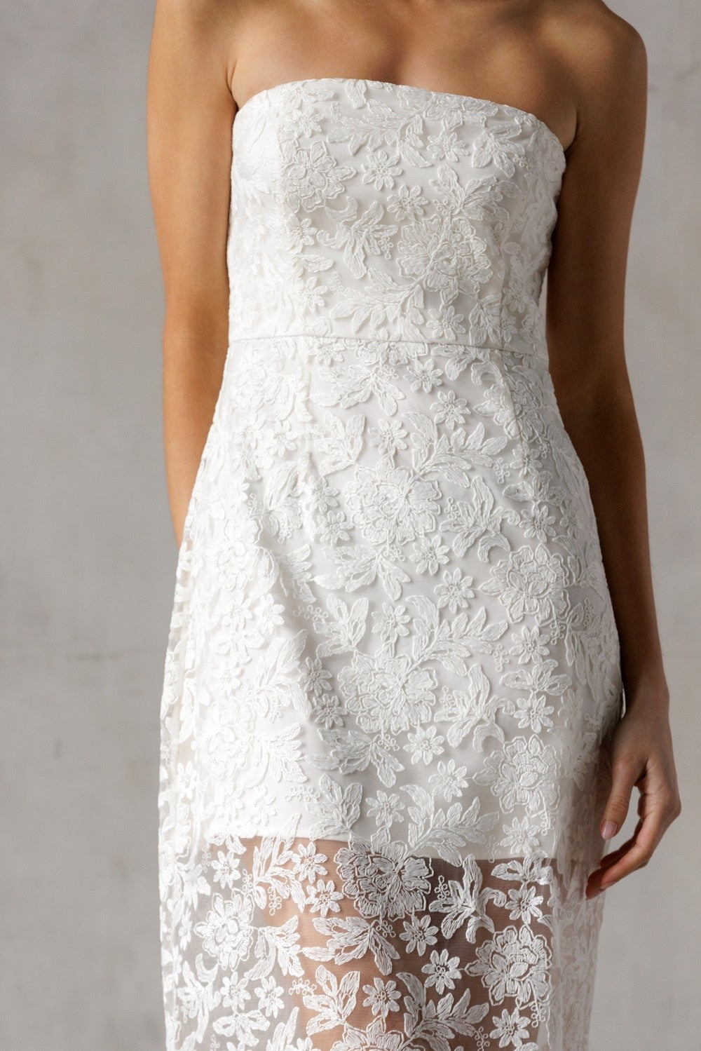 Storia Strapless Lace Midi Dress