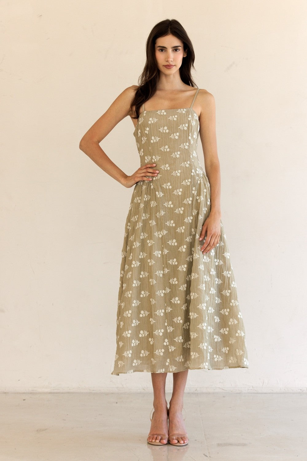 Storia Floral Embroidered Midi Dress