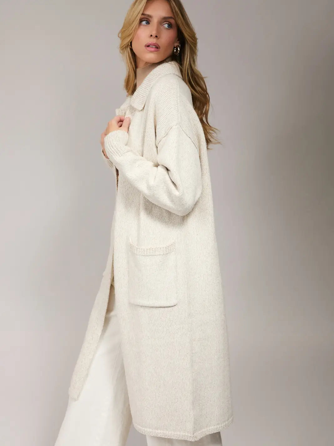 Sunday Edition Long Sleeve Collared Maxi Cardigan