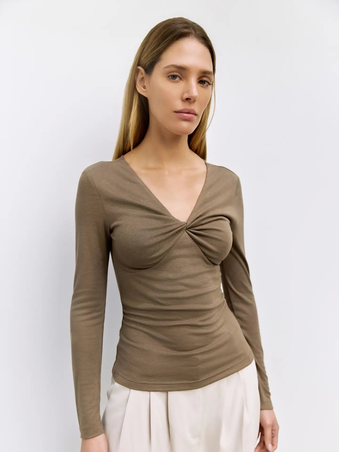 All Row Twist Detail Knit Long Sleeve Top