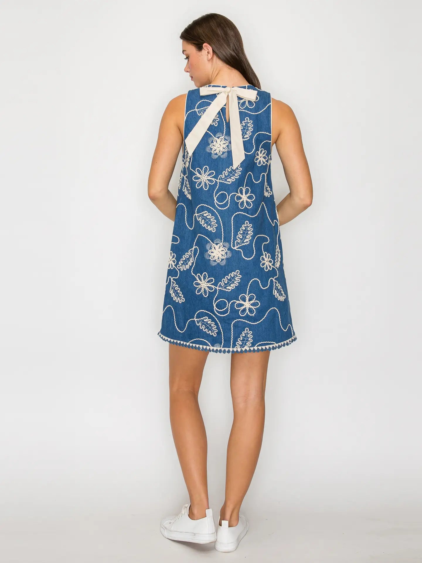 Love Wednesday Jacquard Embroidery Denim Mini Dress