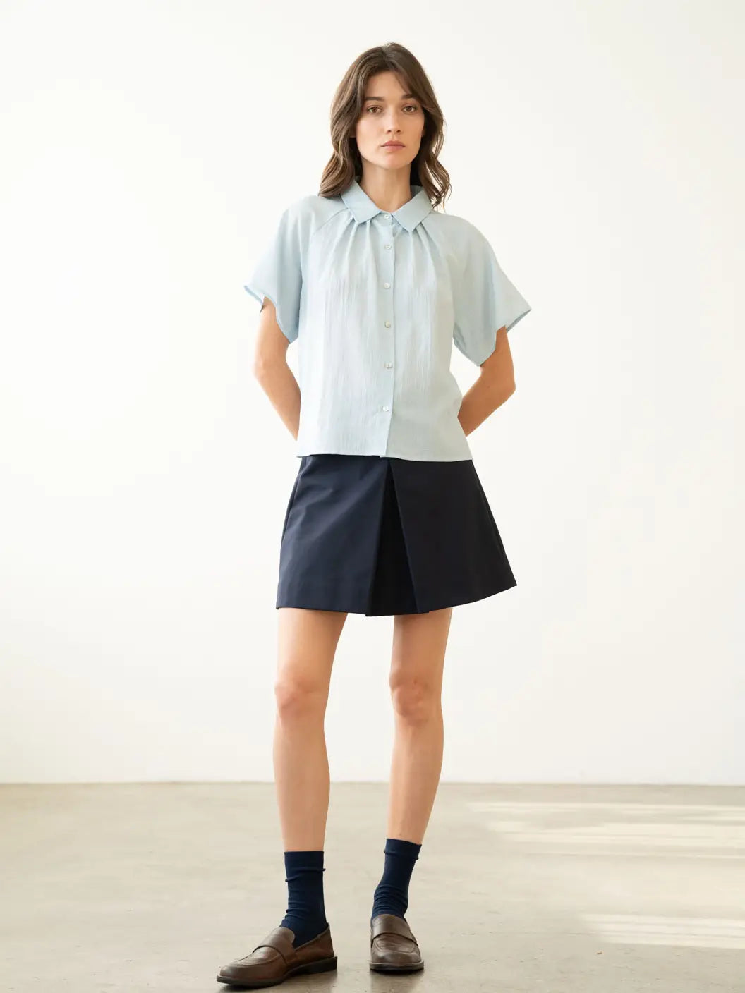 Elle Grey A-Line Pleated Mini Skirt