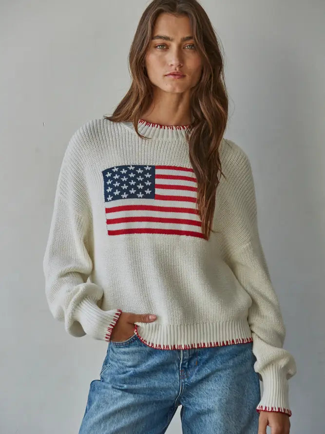 By Together American Flag Pullover Sweater (Various Colors)