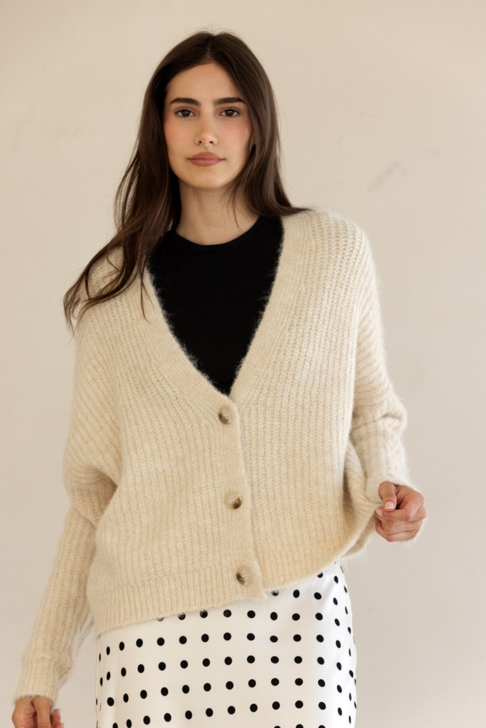 Storia Button-front Ribbed Knit Cardigan