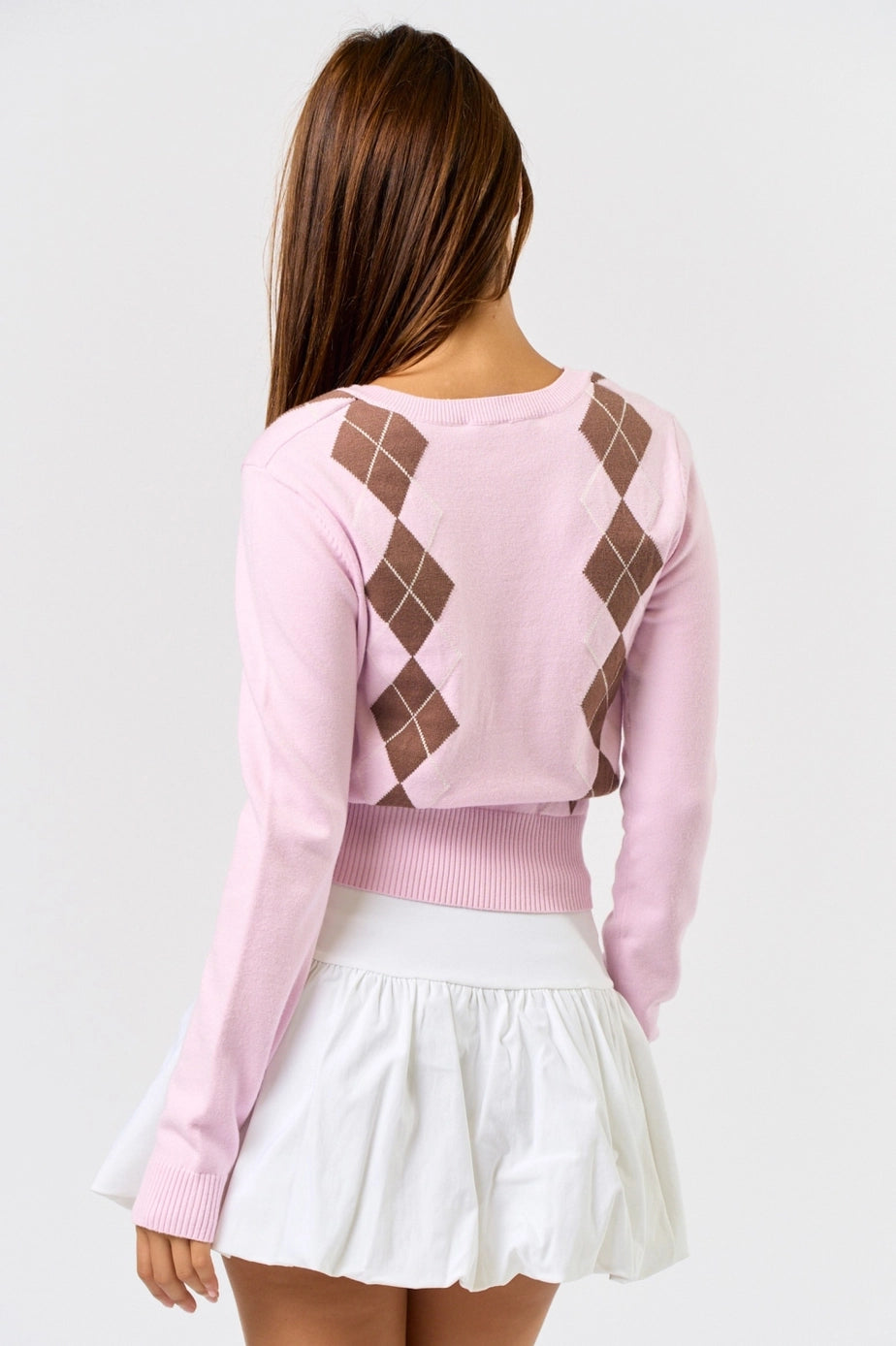 Blue Blush Classic Twist Argyle Sweater