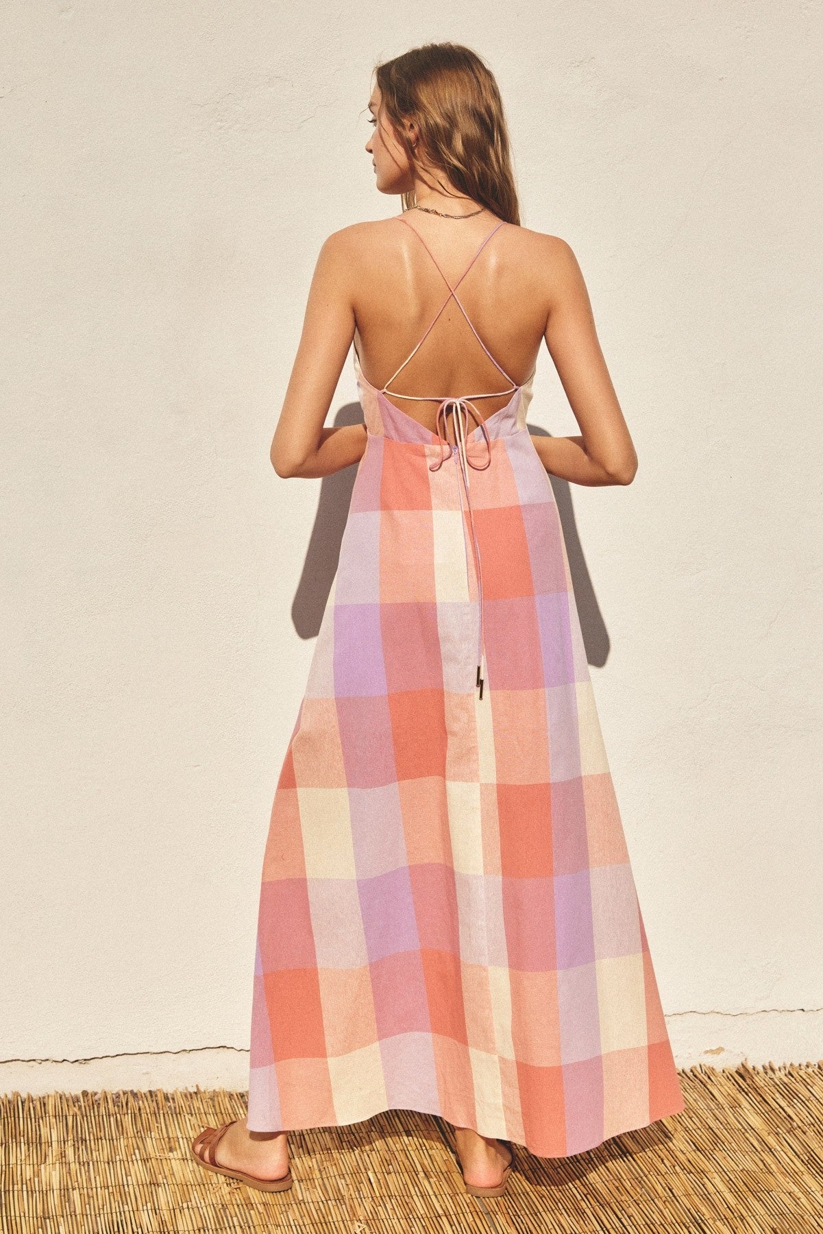 Dress Forum Pastel Checkered Knot Front Maxi Dress