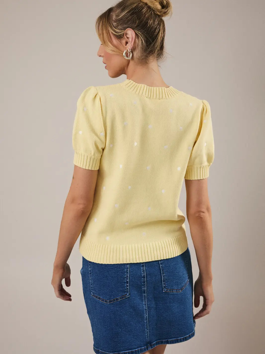 Sunday Edition Puff Short Sleeve Embroidered Sweater (Various Colors)