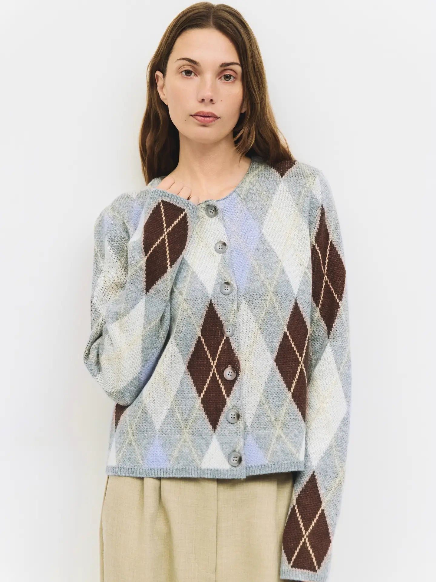 All Row Argyle Knit Cardigan