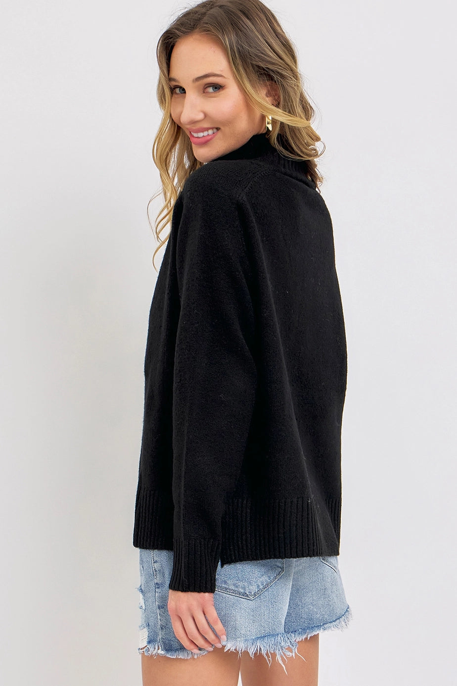 Sweet Lovley Buttoned High Collar Sweater