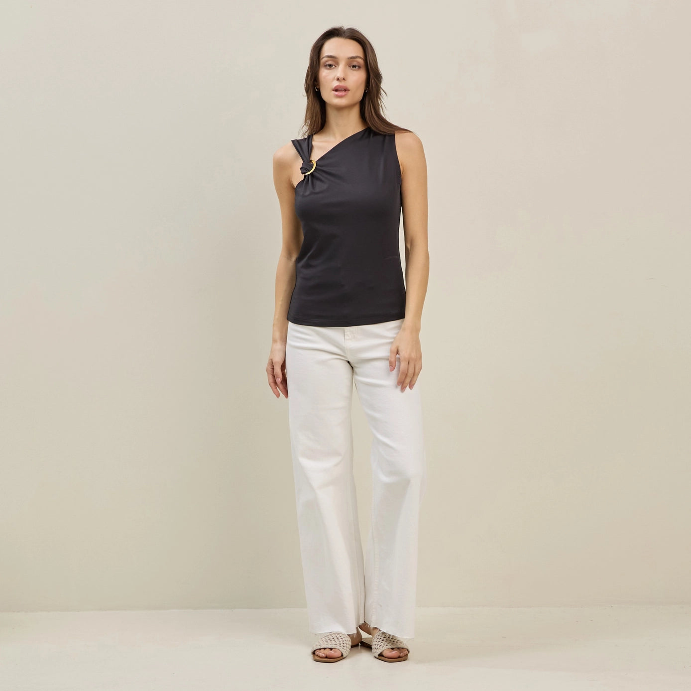 Able Asymmetrical Shoulder Top with Metal Ring