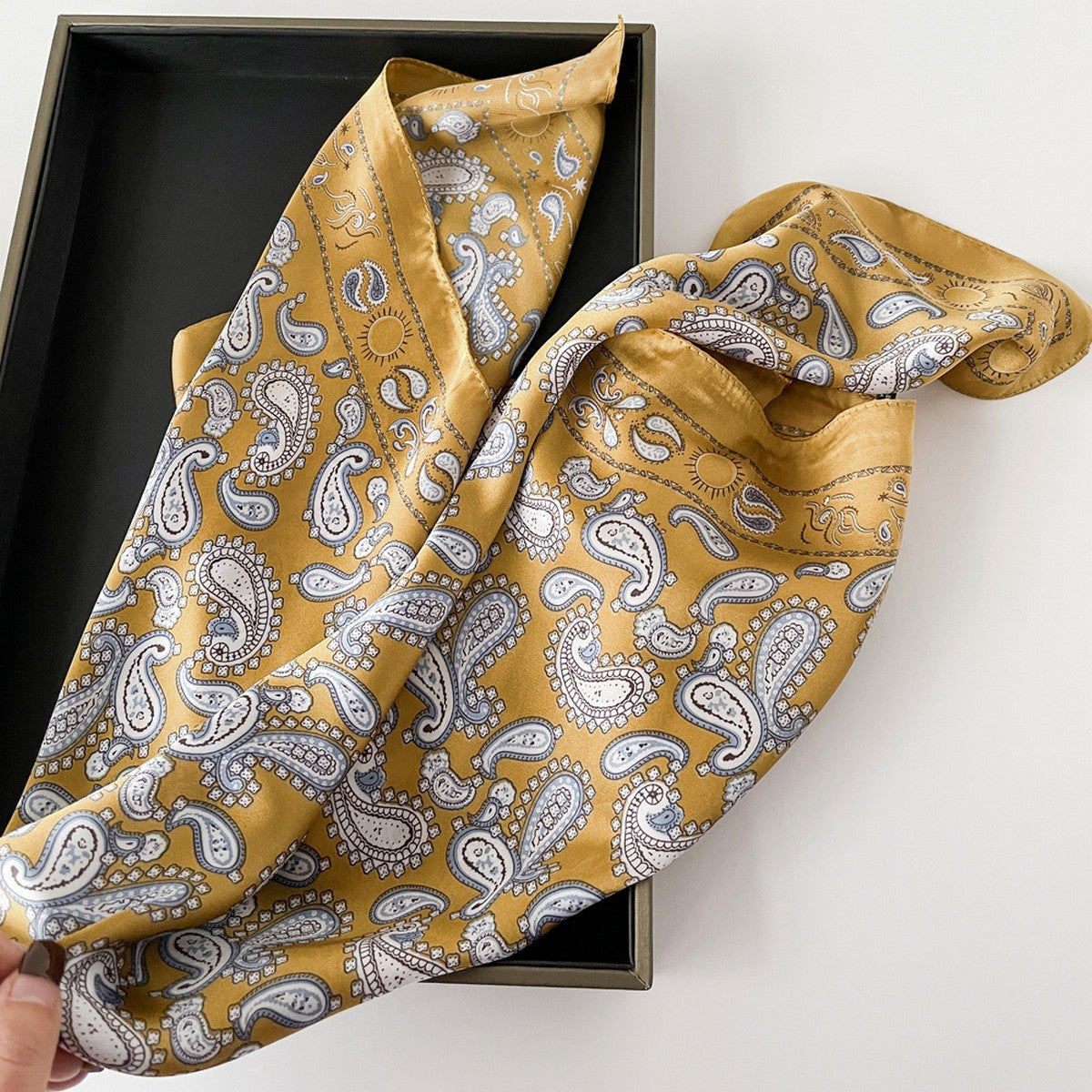 Yellow Paisley Satin Square Scarf