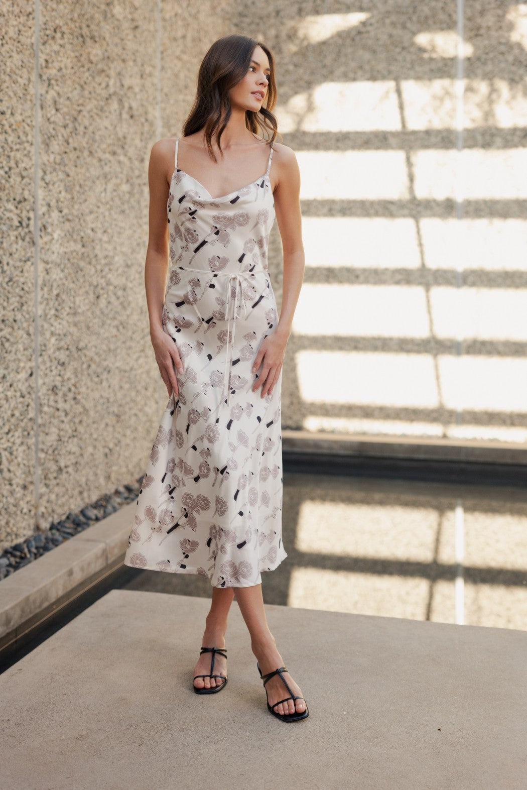 Fun2Fun Flower Print Cowl Neck Midi Dress