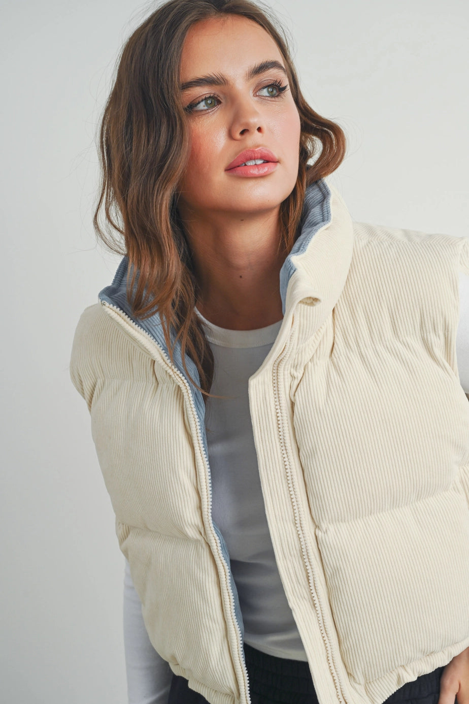 Buttermelon Ivory Corduroy Puffer Vest